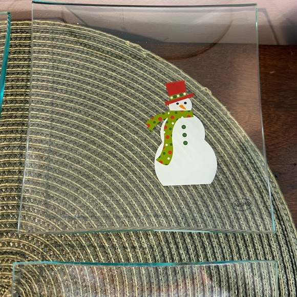 Set of 4 Pampered Chef Snowmen 6" Appetizer SquareGlass Plates #2819 - NIB Read. - Picture 5 of 8